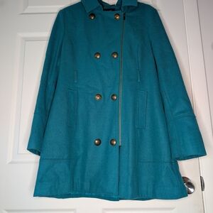 Black Rivet Turquoise Double-Breasted Pea Coat